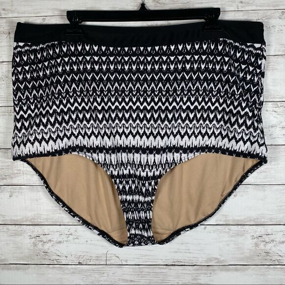 Cacique Swim black white geometric High rise swim bottom 28 4x - Picture 1 of 4